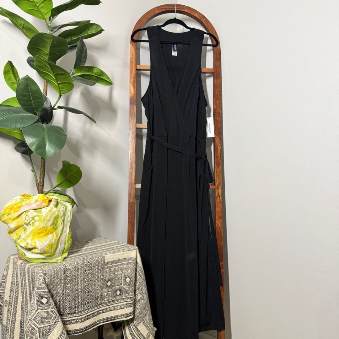 Swimsuits For All 22/24 Ava Black Sleeveless Wide Leg Belted Jumpsuit NEW