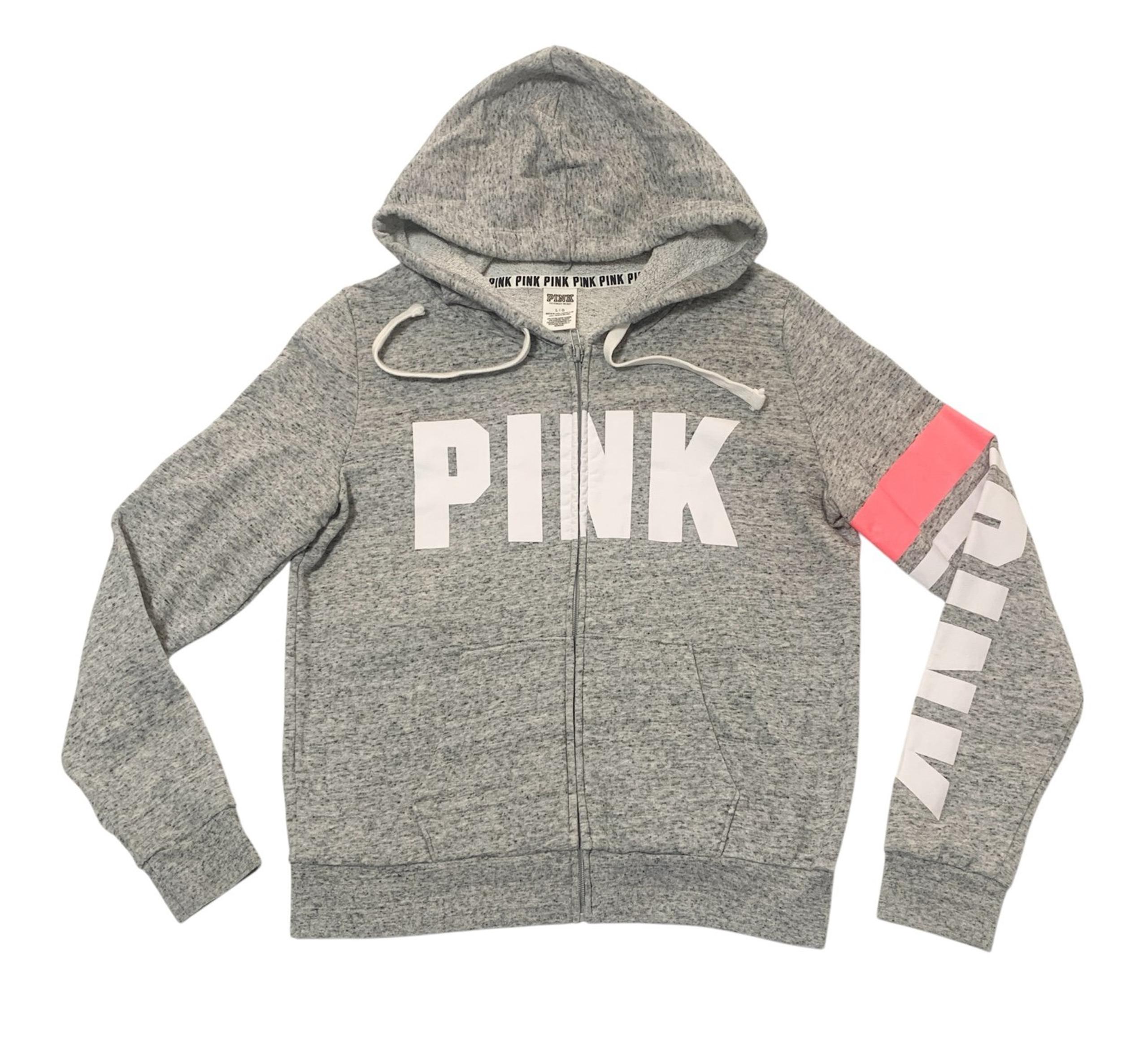 Victoria's Secret PINK Women L Sweater Pink Full Zip Logo Casual Hoodie