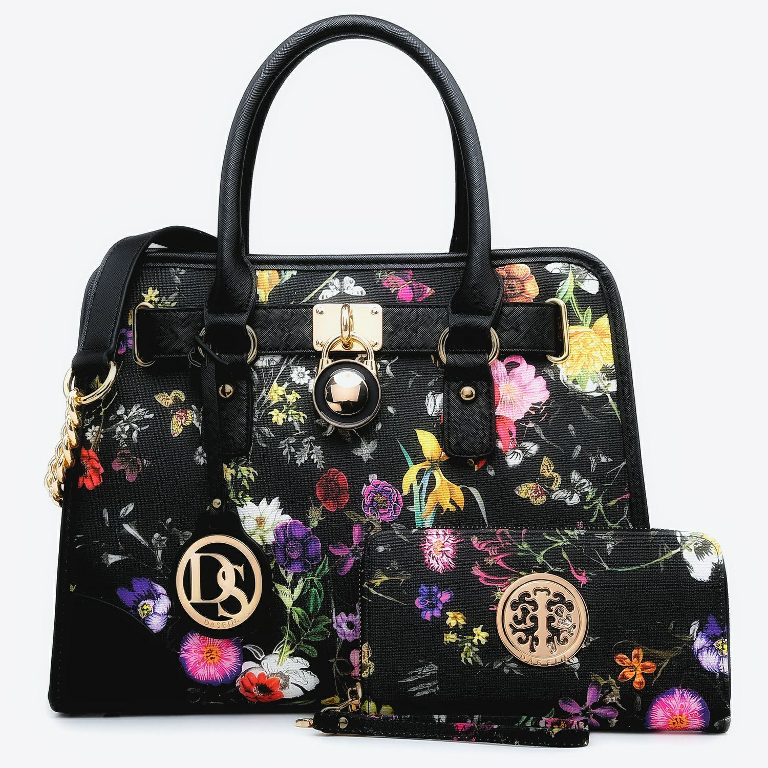 Floral Satchel Purse/Handbag & Wallet Matching Pair