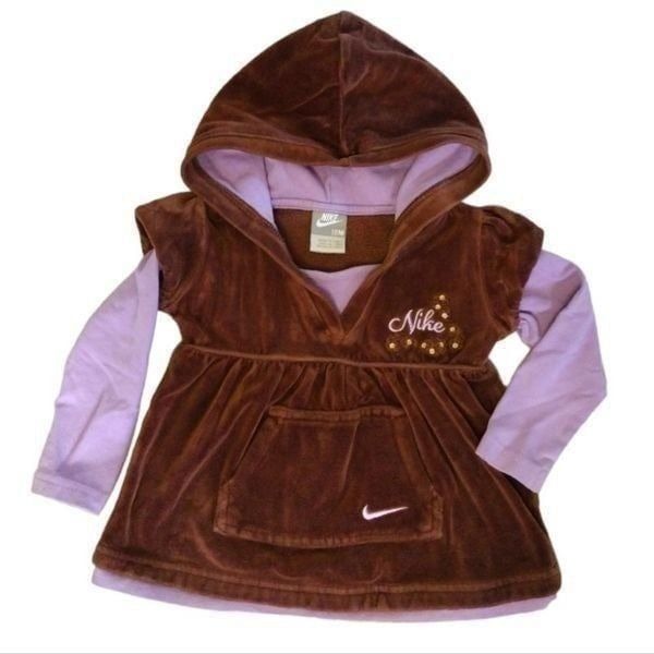 NIKE Vintage Brown Purple Hooded Velour Top 18months