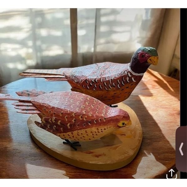 wolfgang carved wood art Vintage Pheasant Signed Folk Art