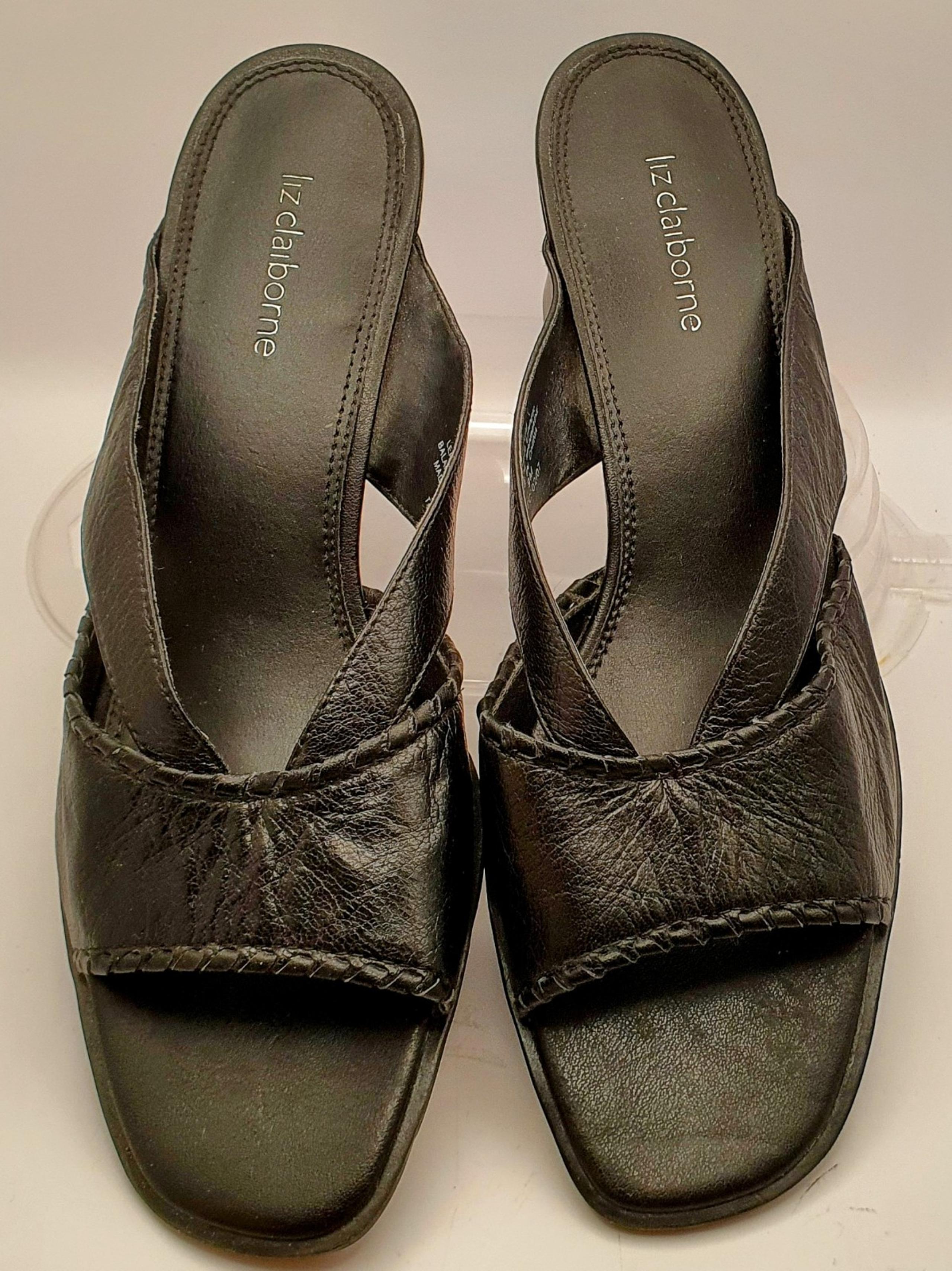 Women's Sandals Block Heel Open Toe Black Leather Vintage L Claiborne Tatum 9M
