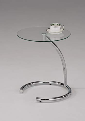 KB Designs Modern Accent Side End C Table, Chrome Metal/Glass