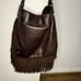 Tory Burch Dark Brown Fringed Leather Suede Hobo Bag