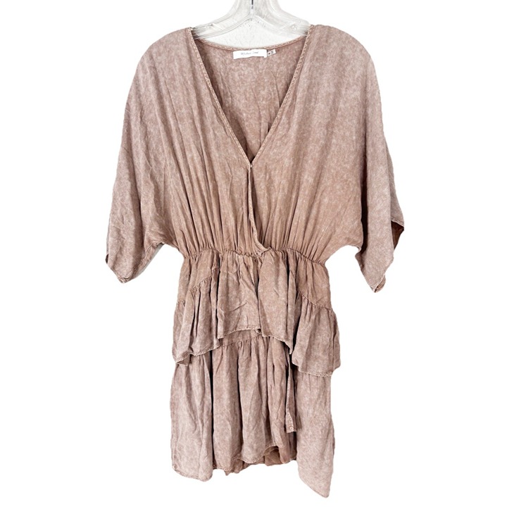 Mustard Seed Medium Brown Romper Renaissance Boho Ruffle 100% Rayon V-Neck EUC