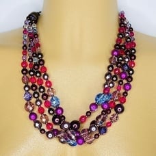 Vintage JOAN RIVERS Multi Strand Torsade Necklace Glass Crystal Pearl Beads 1216