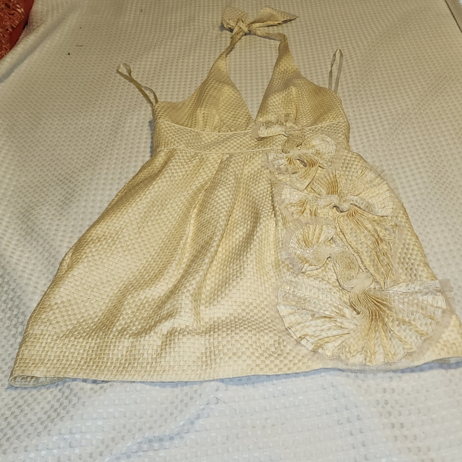 BCBGENERATION EUC WOMEN'S SIZE 4 DEEP V NECK HALTER JACQUARD DRESS