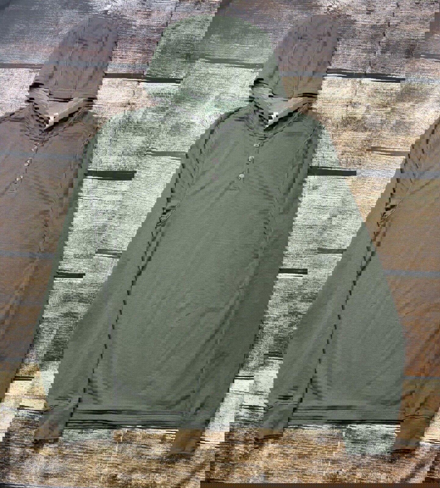 Manduka Hoodie Women's XL Henley Neck Pullover Pockets Green Stretch Yoga