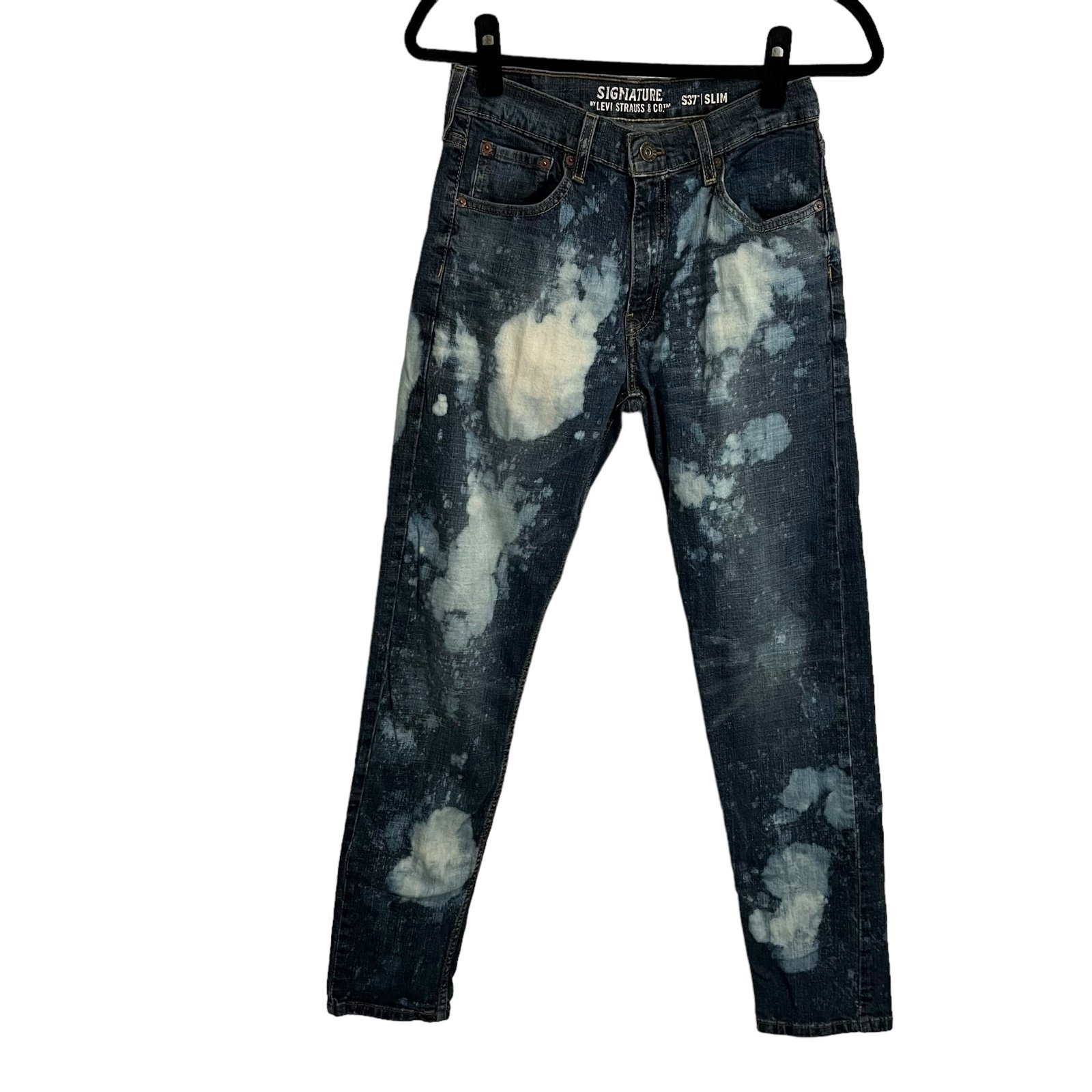 Signature Levi Strauss S37 Slim Bleach Splatter Trashed Jeans Mens Size 30X32