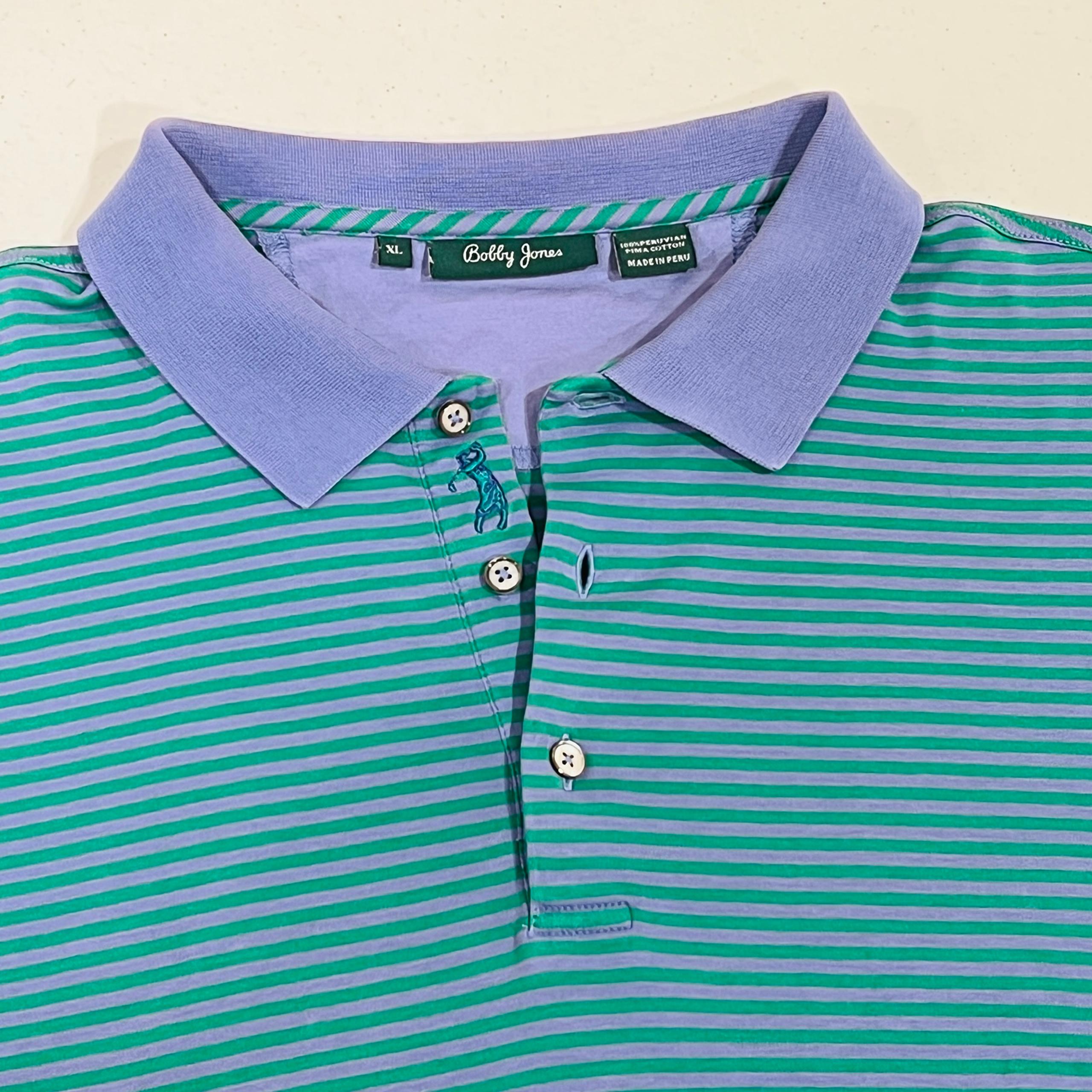 Bobby Jones Polo Shirt Mens XL Golf Short Sleeve Purple Green Stripe