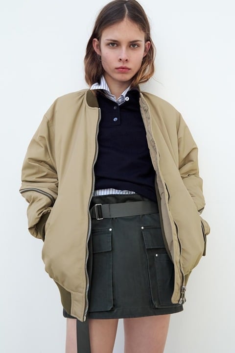 Zara Oversized Nylon Bomber Jacket (NWOT) (XS) (COLOR: TAN/BEIGE) (MSRP: 90)