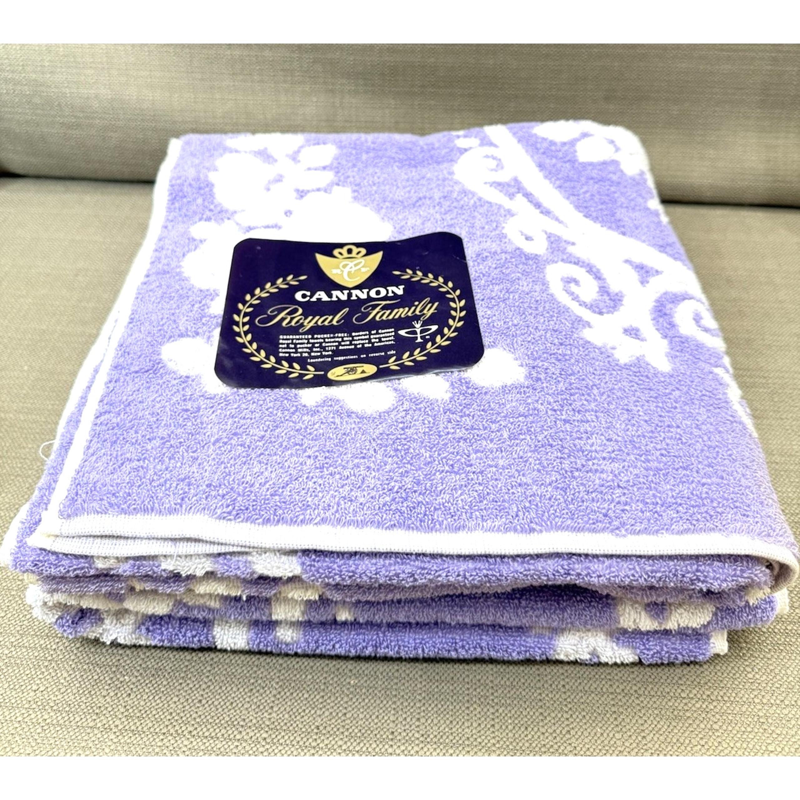 Vtg Cannon Royal Family Cotton Bath Towels Set/2 White Purple Lavender USA NOS