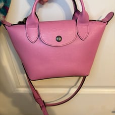 Pink leather rare small Longchamp bag great condition detachable strap
