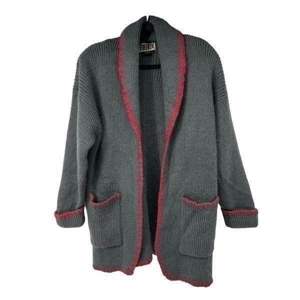 Vintage Forenza Gray Red Large Seams Heavy Open Cardigan