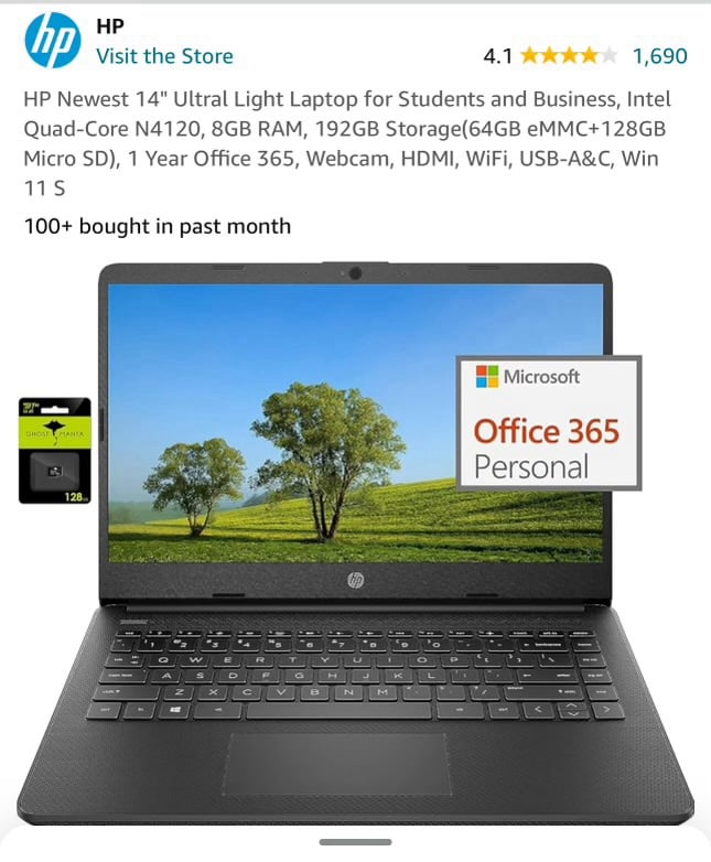 HP Newest 14” Ultra Light Laptop (8GB RAM, 192GB Storage)