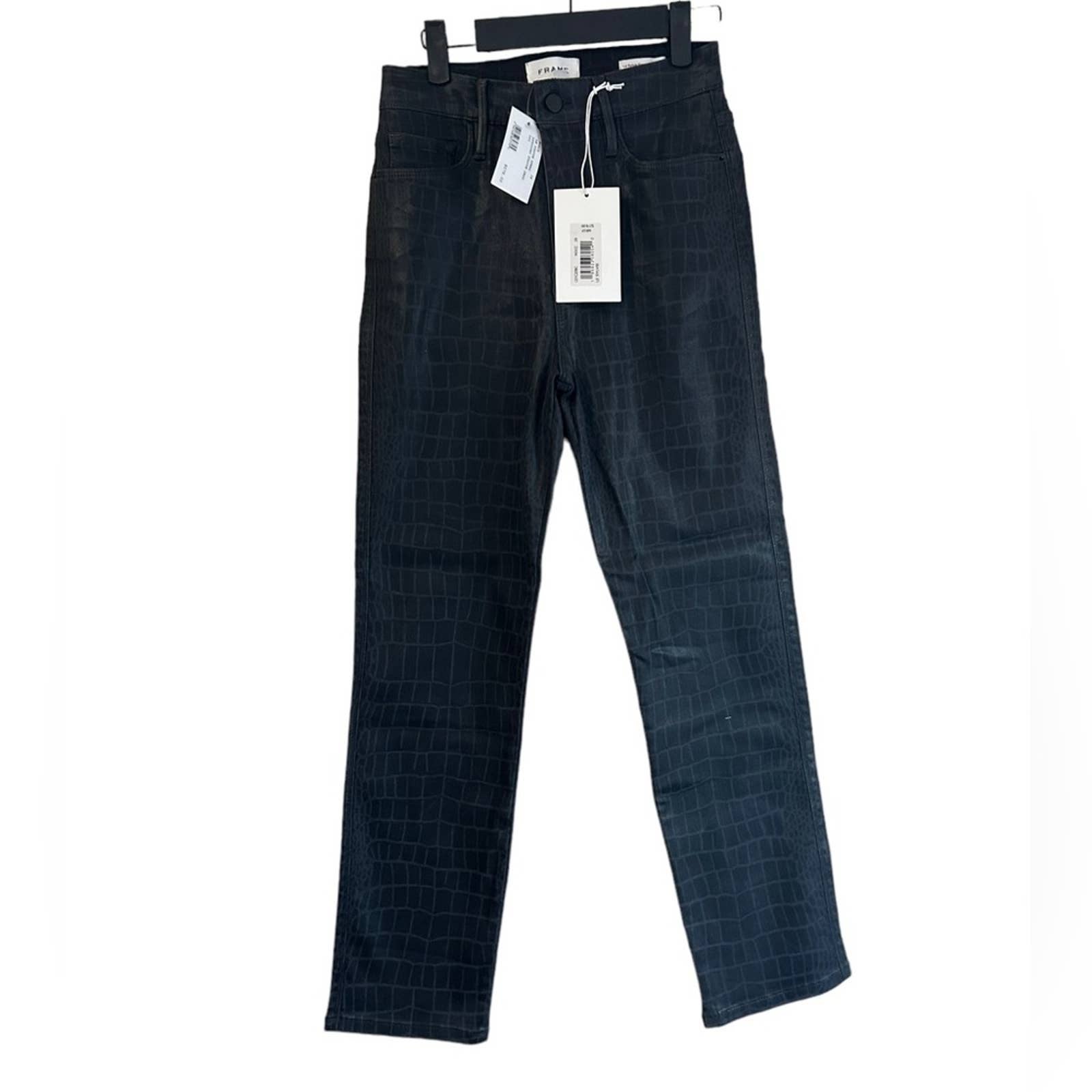 NWT FRAME LE SYLVIE SLENDER STRAIGHT COATED CROCODILE JEANS