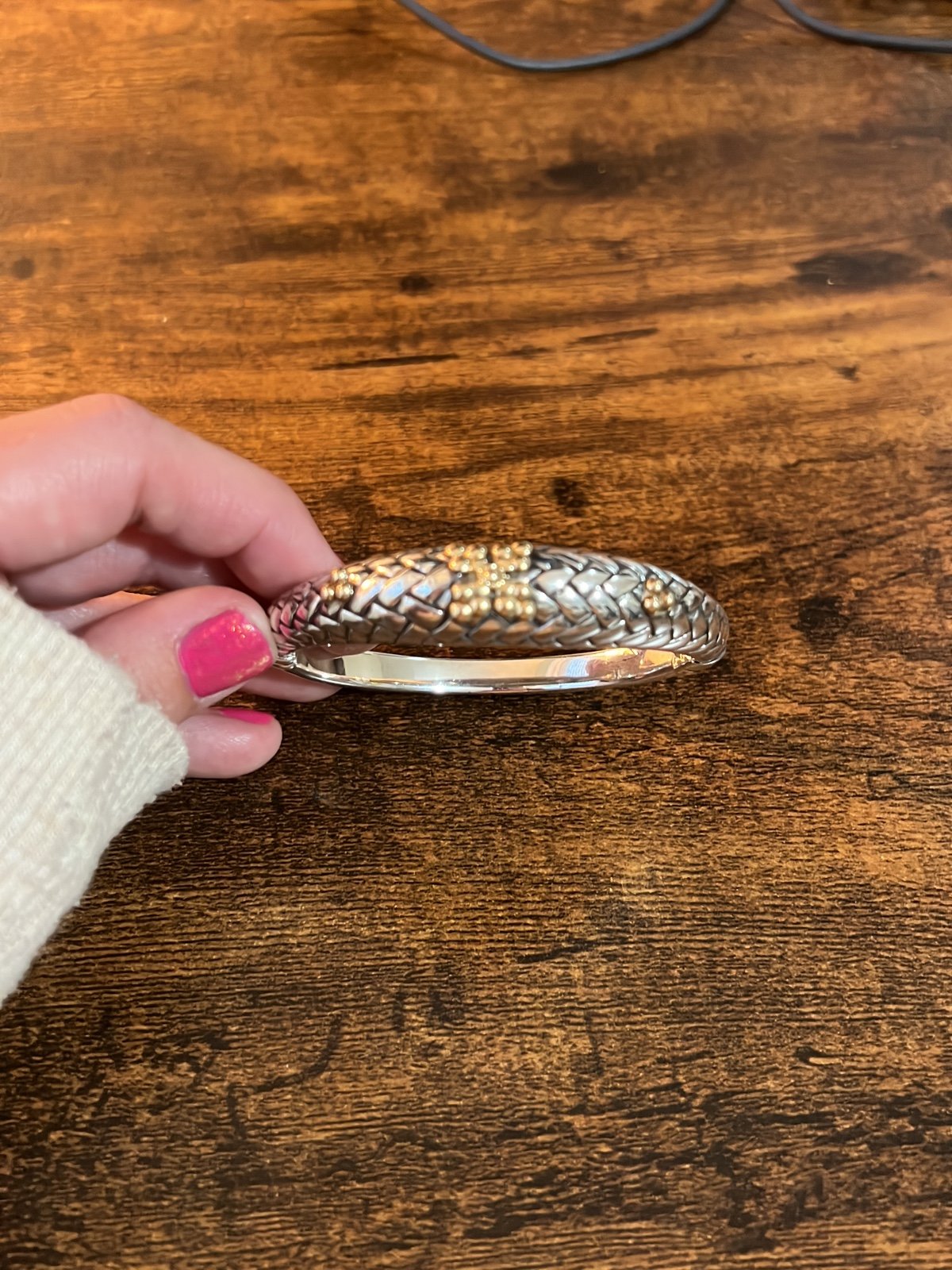 14k and 925 hinged bangle basket weave