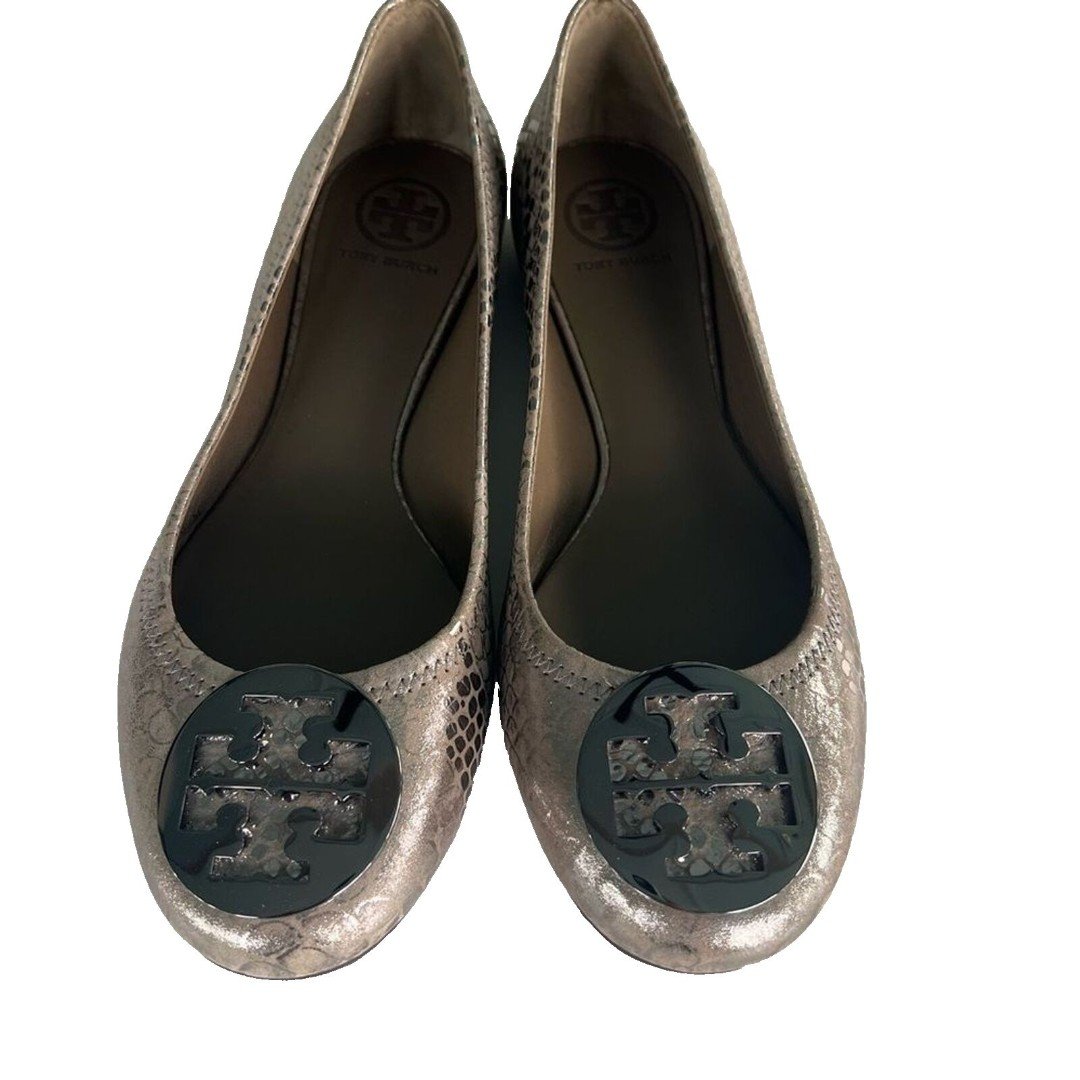 Tory Burch Metallic Snakeskin Flats 9.5 -EUC Dust Bag included