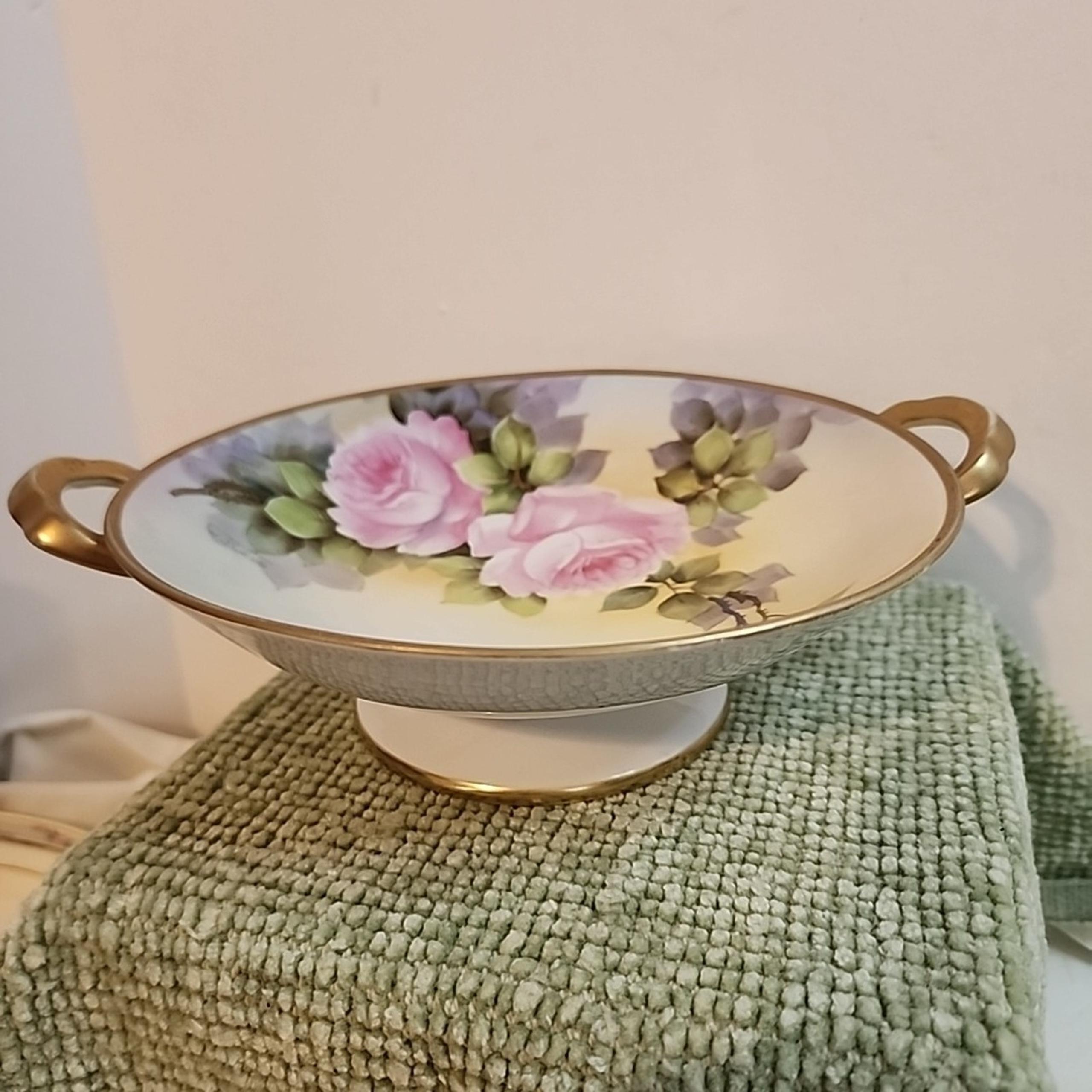 Antique Hand Painted Nippon Morimura Pedestal Bowl – Roses & Gold Handles