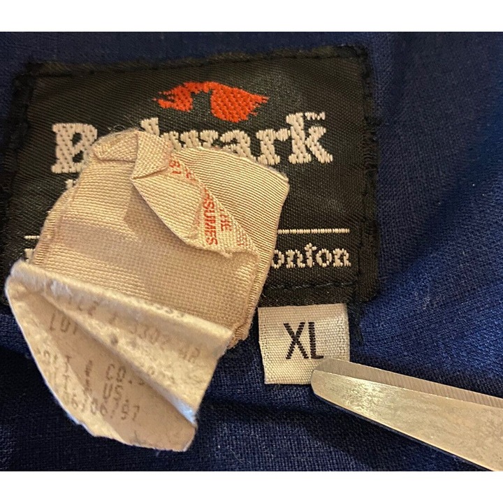 Bulwark FR Flame shops Resistant Blue Work Jacket Zip Size XL RARE!!! MULTI-PATCHES