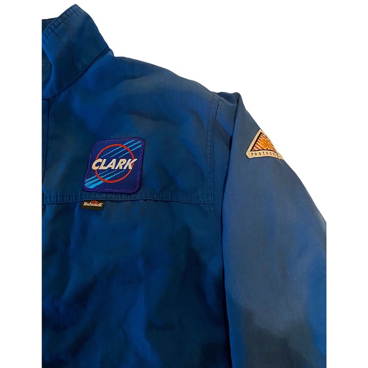 Bulwark FR Flame shops Resistant Blue Work Jacket Zip Size XL RARE!!! MULTI-PATCHES
