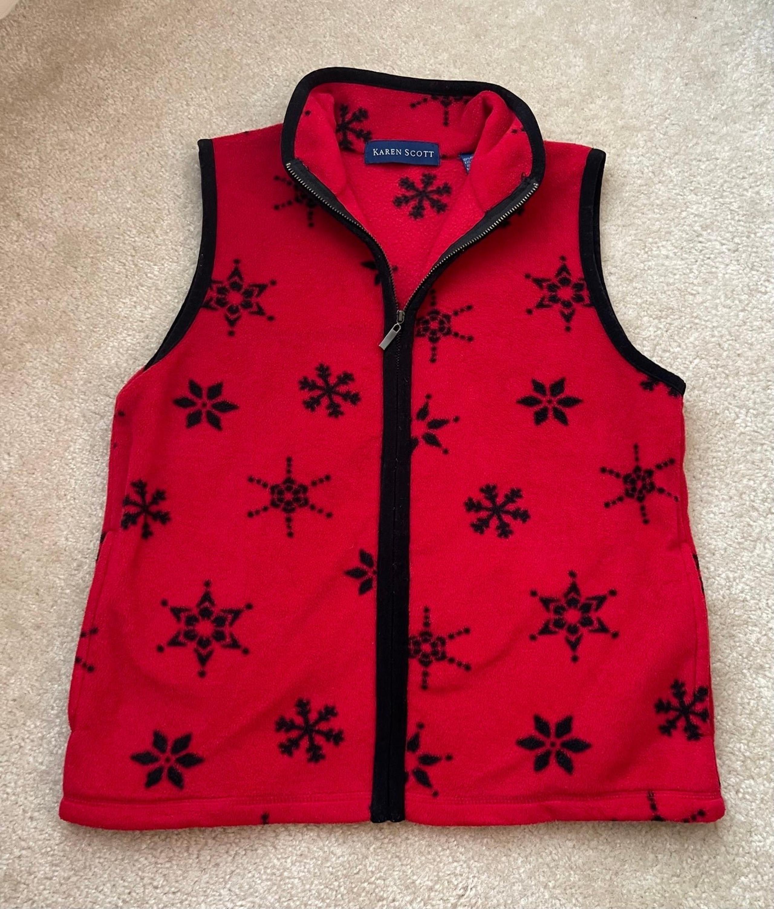 Karen Scott Red Vest with Black Snowflakes - Size: Medium