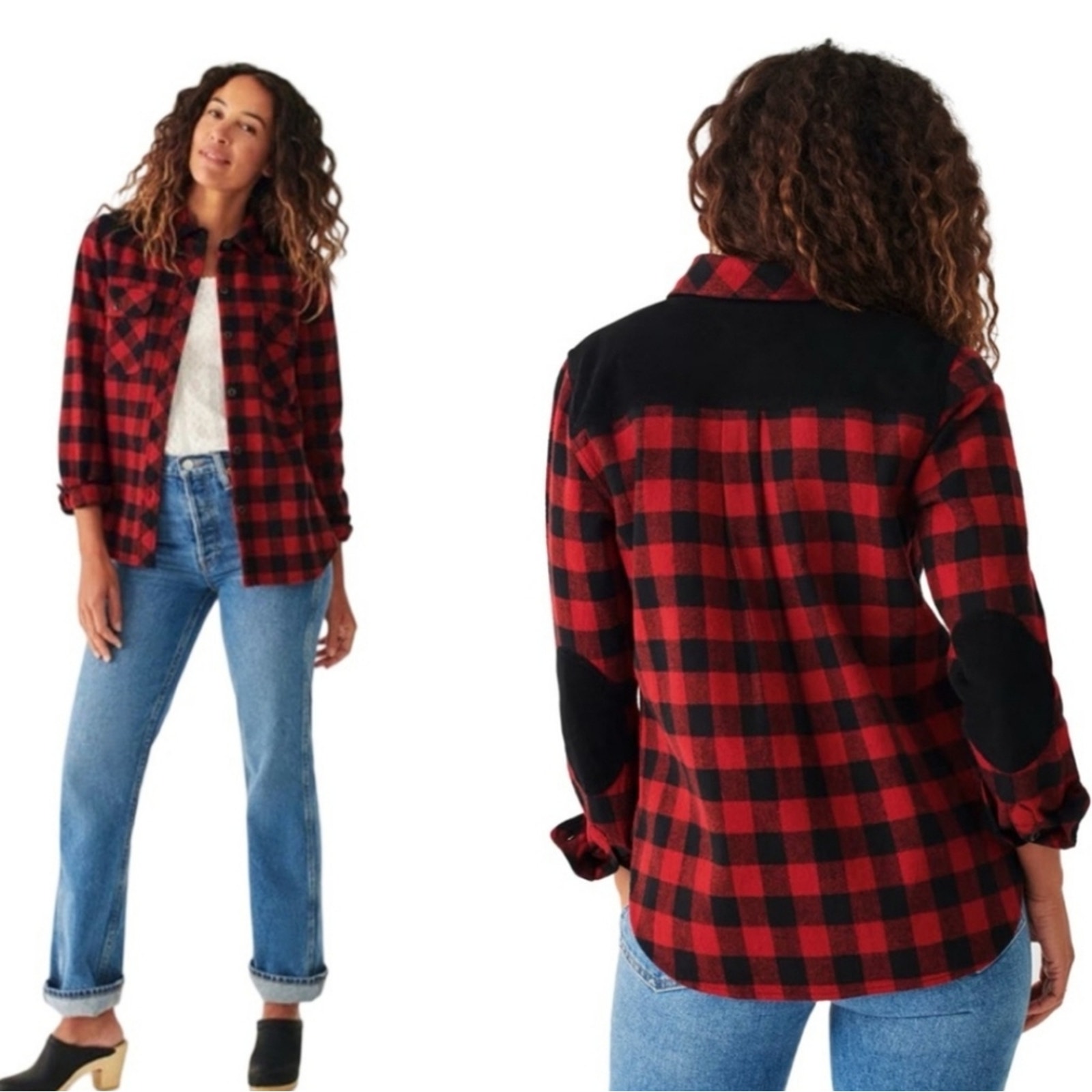 FAHERTY Women's Daly Shirt Collins Plaid Red and Black Cotton Flannel Size Large