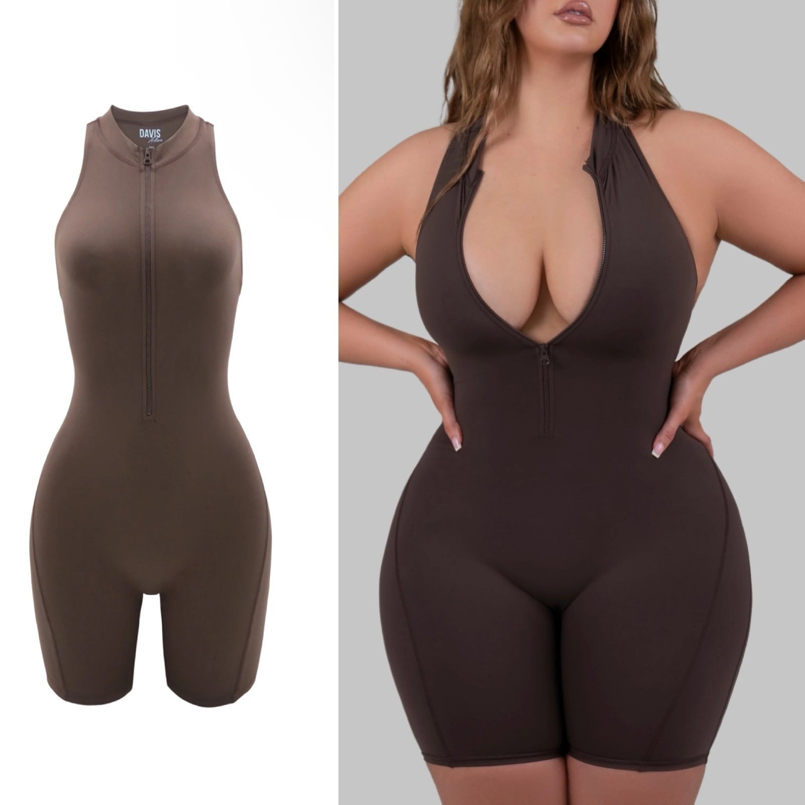 Davis Active Zip Romper - Chocolate