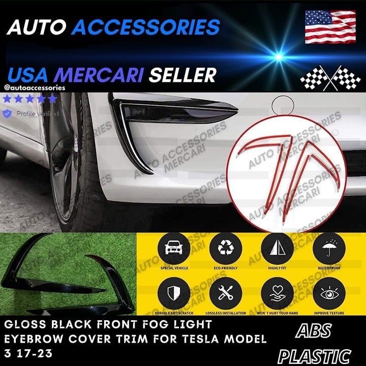 New Gloss Black Front Fog Light Eyebrow Cover Trim For Tesla Model 3 17-23