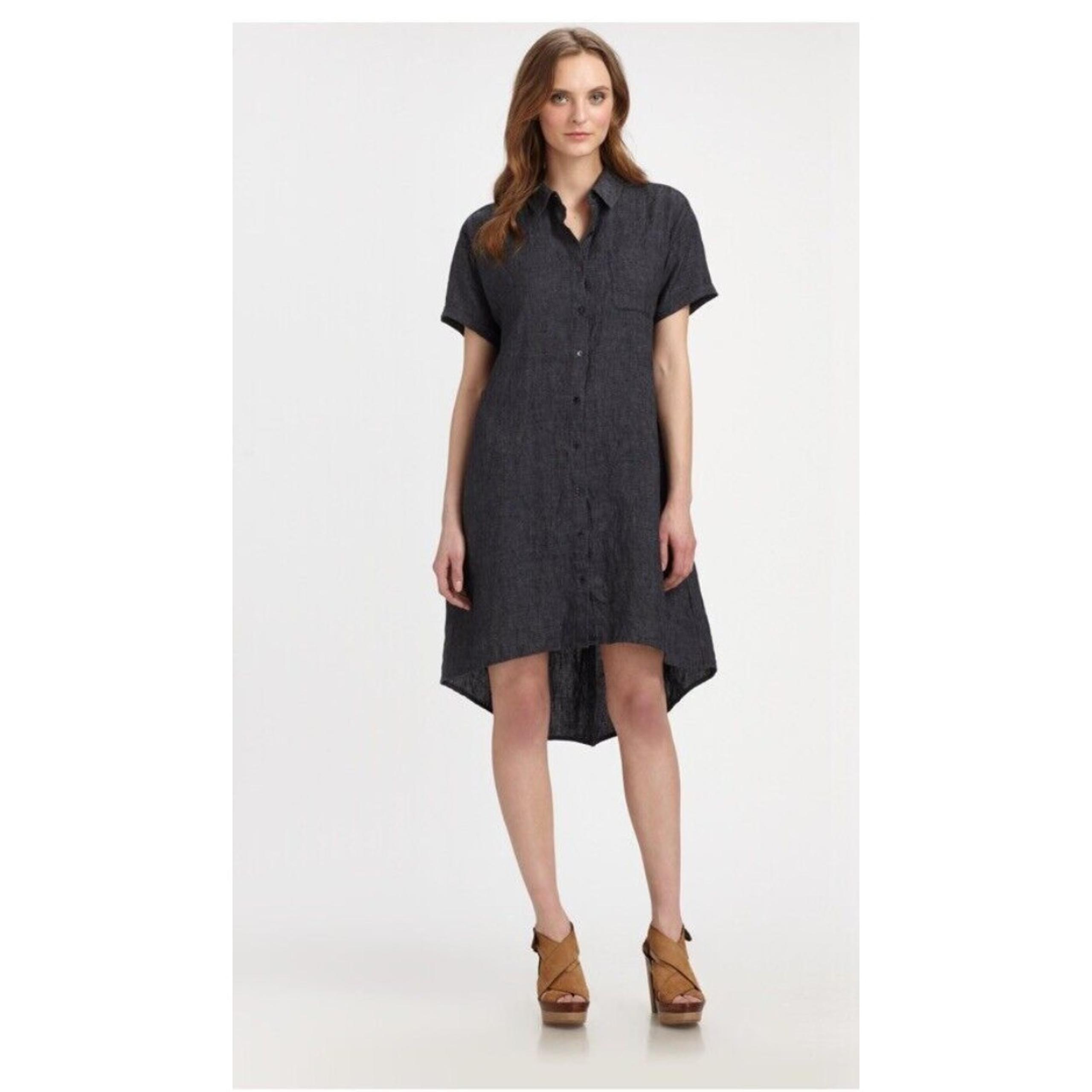 Eileen Fisher Womens Shirt Dress Size Hi Lo  XS Blue Linen Button Front