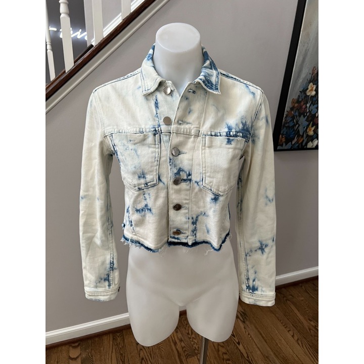 L'AGENCE Zuma Bleach Splatter Cropped Denim Jean Jacket Size XS