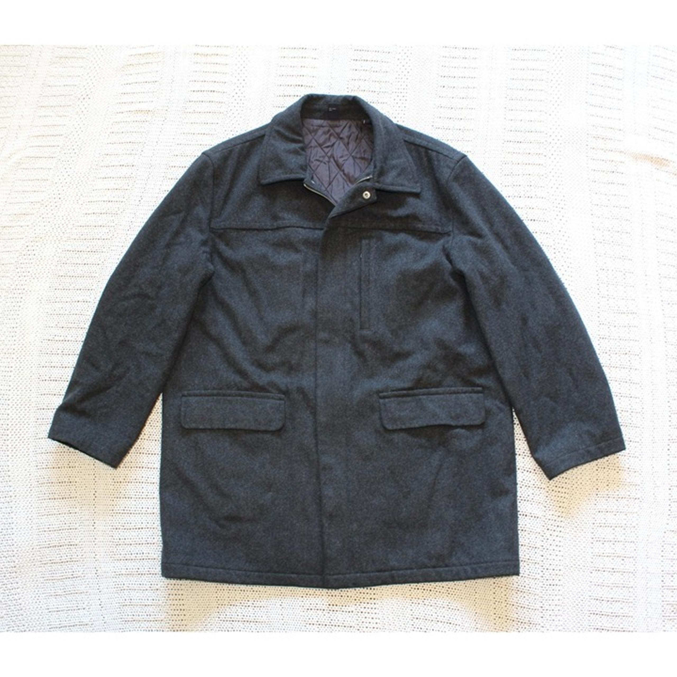 J. Crew Wool Blend Men Black Jacket Size Large Zip up front Pea Coat Pockets