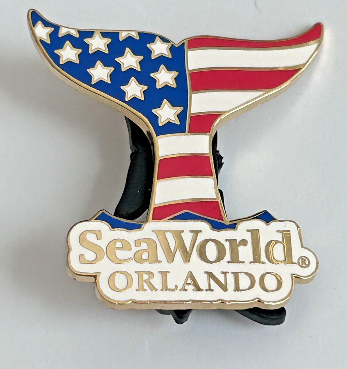 Sea World SeaWorld Orca Killer Whale Tail American Flag FL Orlando Pin