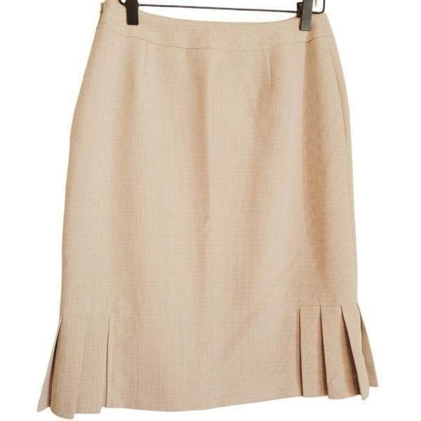 Beige white career pleated knee length skirt 4 lined sophisticated