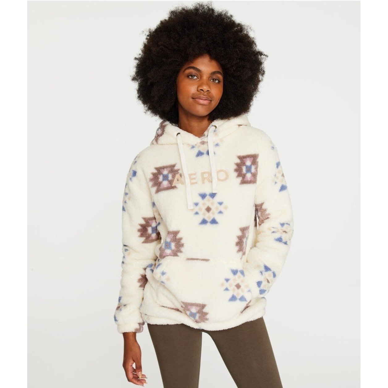 NEW! Aeropostale White Southwestern Fleece Sherpa Pullover Hoodie Wms Size M 60