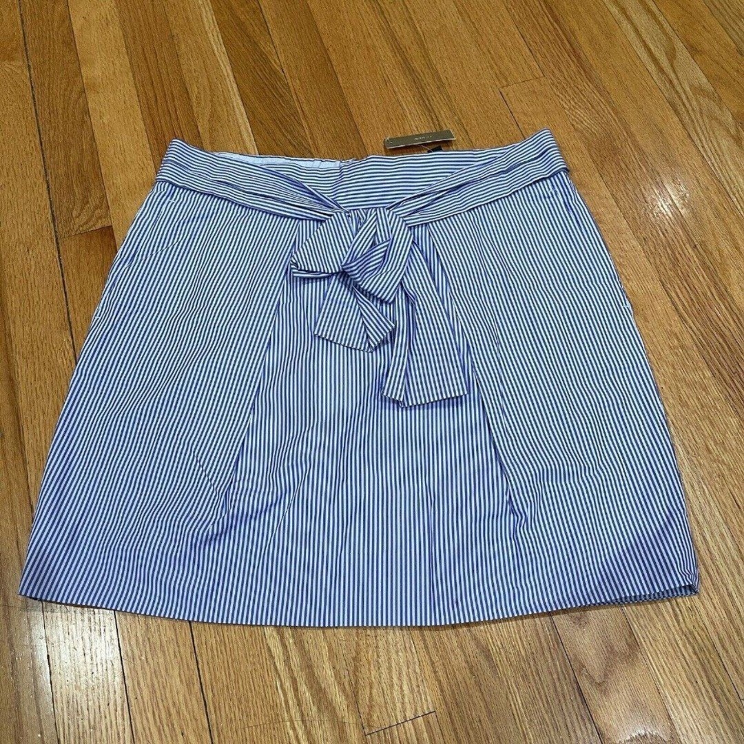 J. Crew Preppy Nautical Tie Waist Summer Skirt Women Size 14 Striped Blue NEW