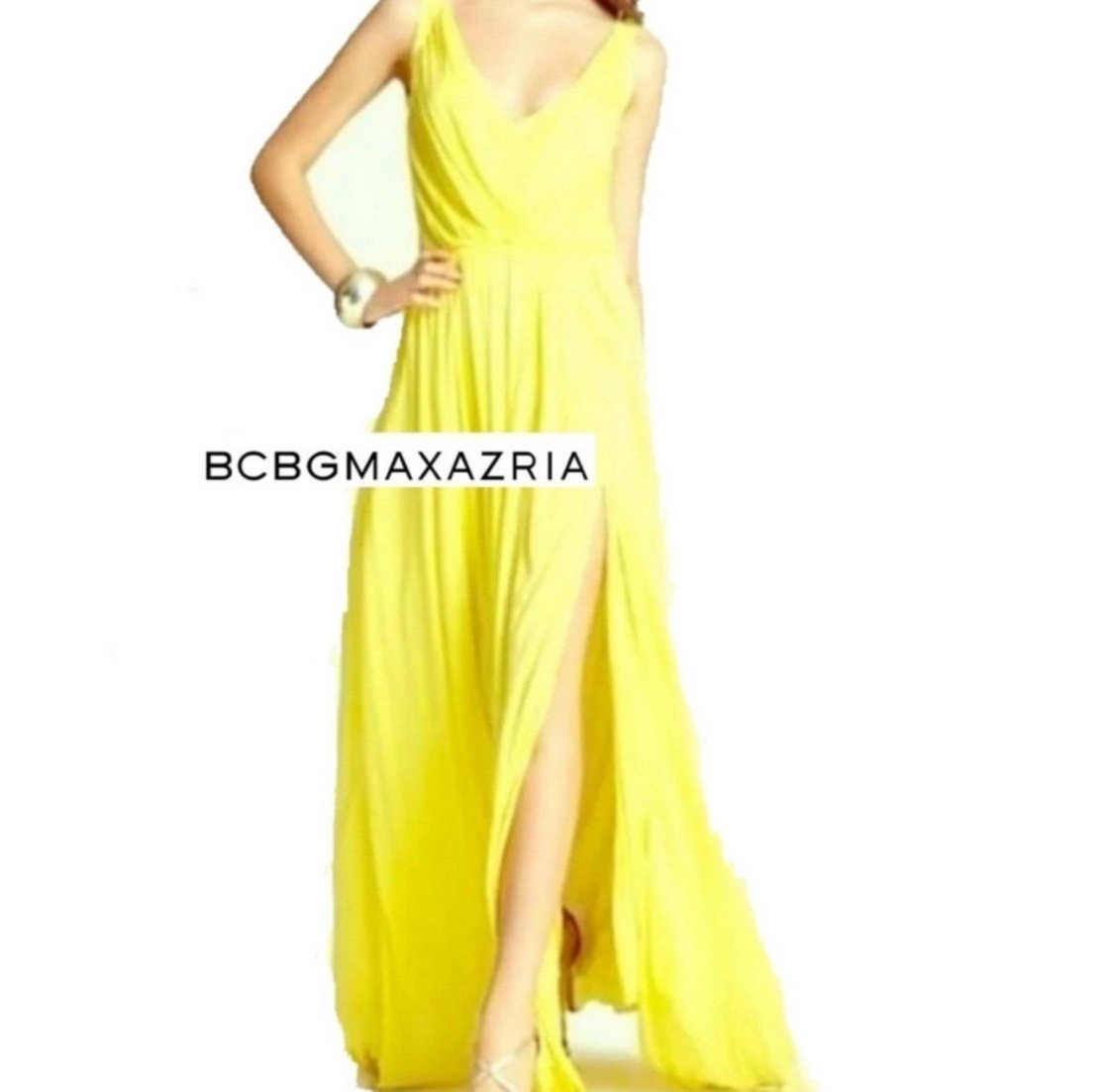 NWT 200 BCBGMaxAzria Long Knit Maxi Dress Party Wedding Guest Summer Yellow
