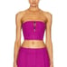 GANNI Summer Sleeveless Beaded Strapless Crop Smocked Back Fuchsia Pink Top