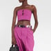GANNI Summer Sleeveless Beaded Strapless Crop Smocked Back Fuchsia Pink Top
