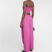 GANNI Summer Sleeveless Beaded Strapless Crop Smocked Back Fuchsia Pink Top
