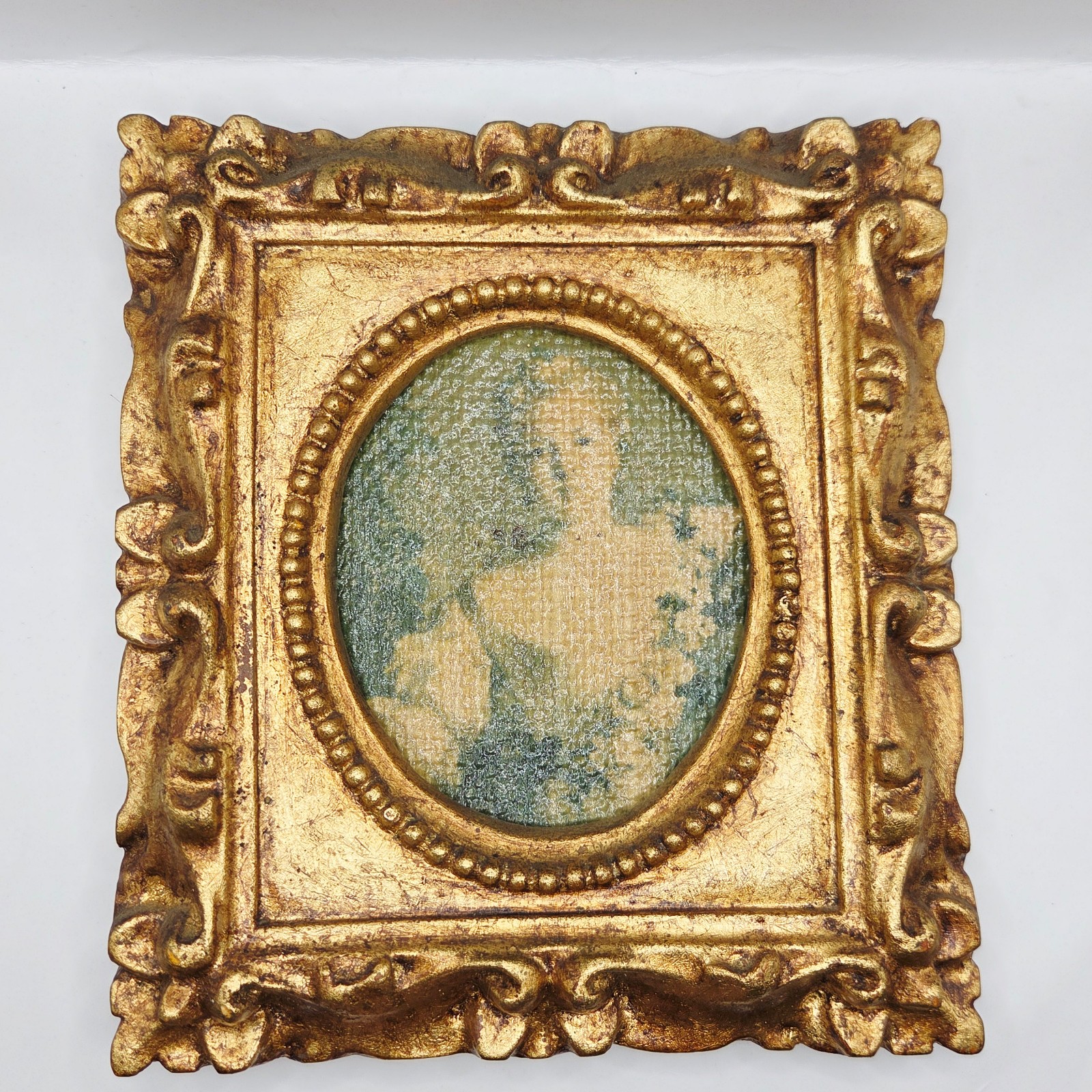 Antique BEAUTIFUL French Victorian Woman Gold Gilded Gesso MINIATURE PORTRAIT