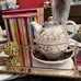 NEW: Grace Teaware Black/Gold Scroll 4pc. Tea for One Fine Porcelain -Box incl