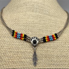 Native American Sterling Silver and Heishi Bead Necklace with Bear Paw Pendant