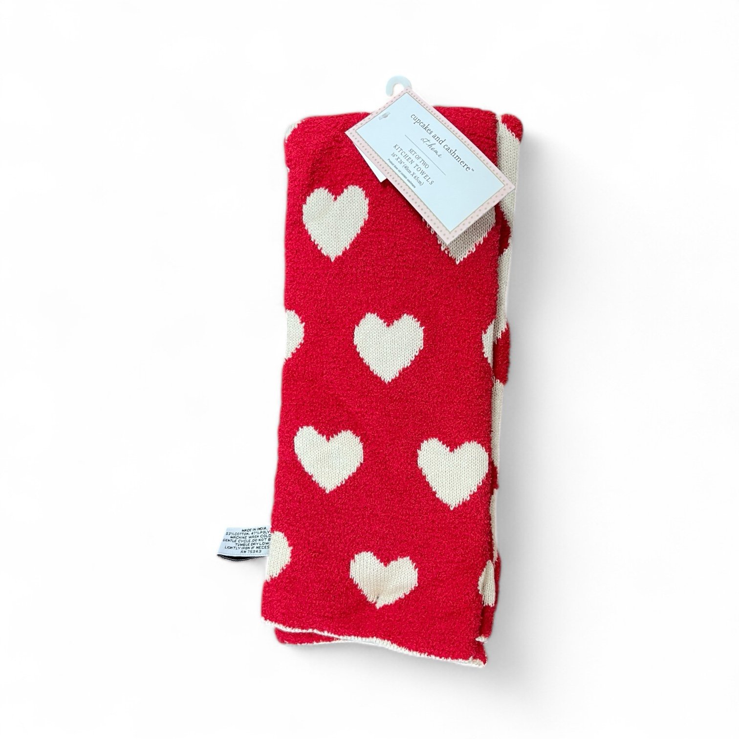 Cupcakes and Cashmere Valentines Heart Knit Kitchen Towel Set of 2