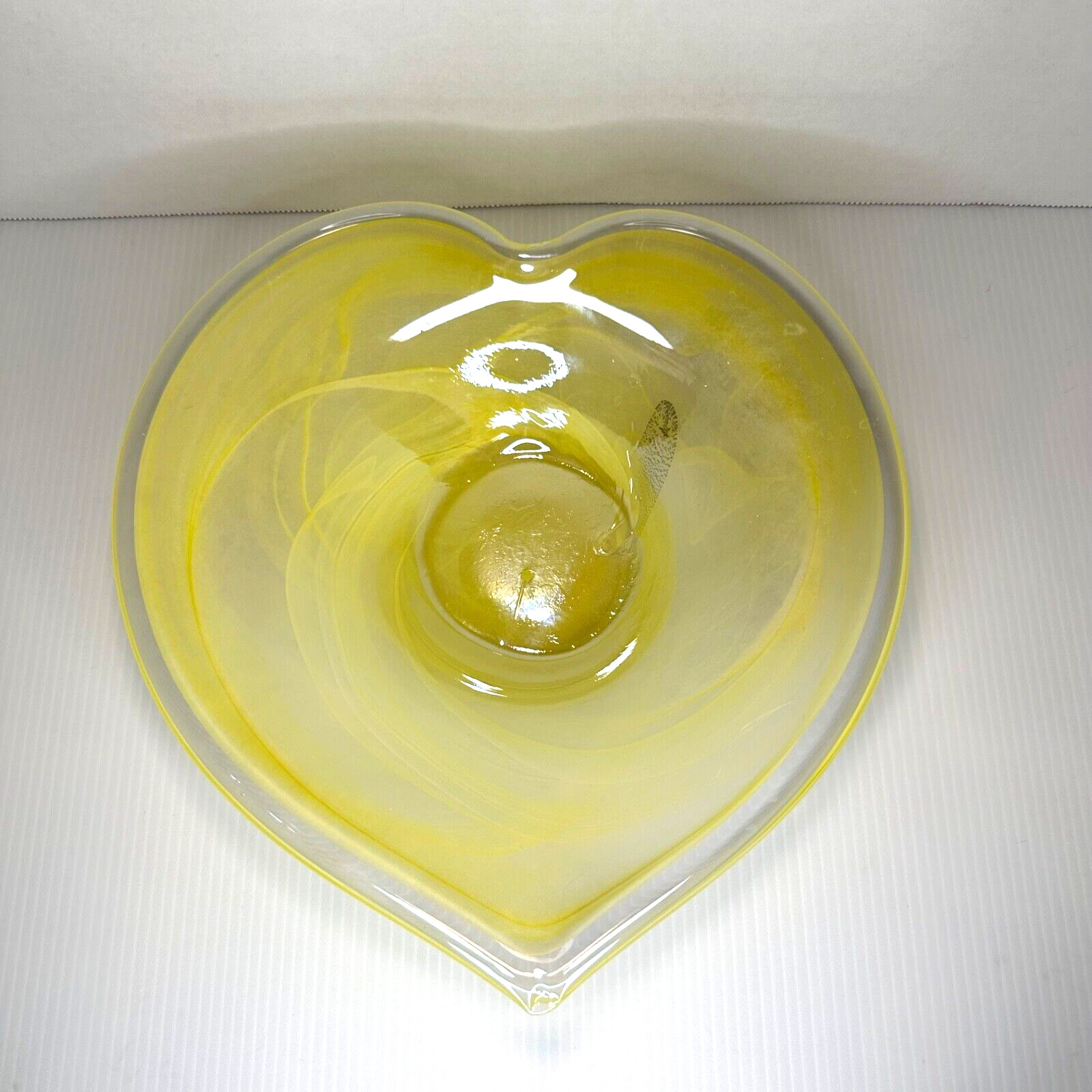 Vintage Murano Lavorazione Italy Large Yellow Swirl Heart Art Glass Bowl 10