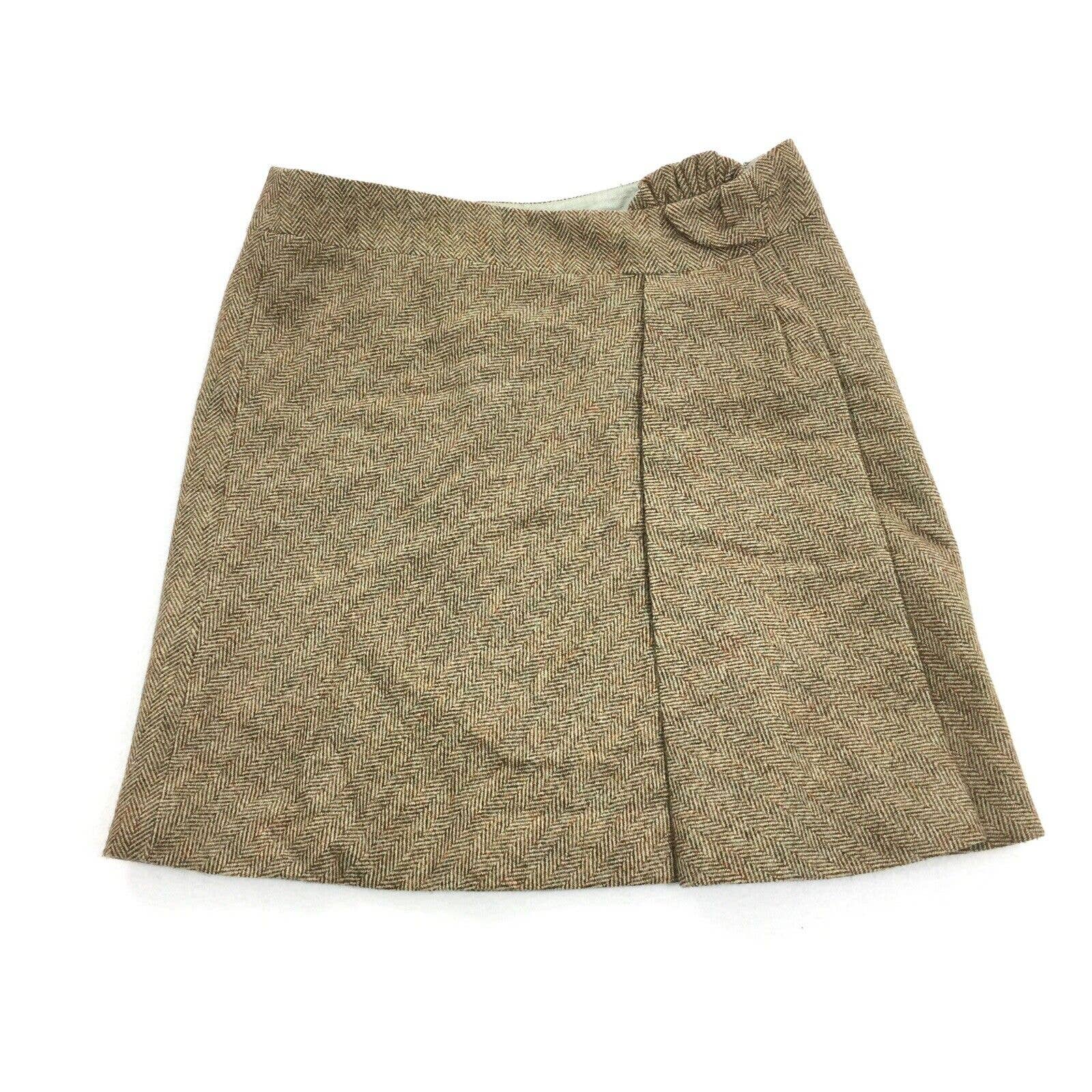 595 Maison Mayle Herringbone Wool Twill Skirt Size 10 Womens Brown Retro Luxury