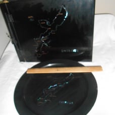 Vtg Mid Century Black abalone Map Okinawa Japan platter & Matching Photo Album