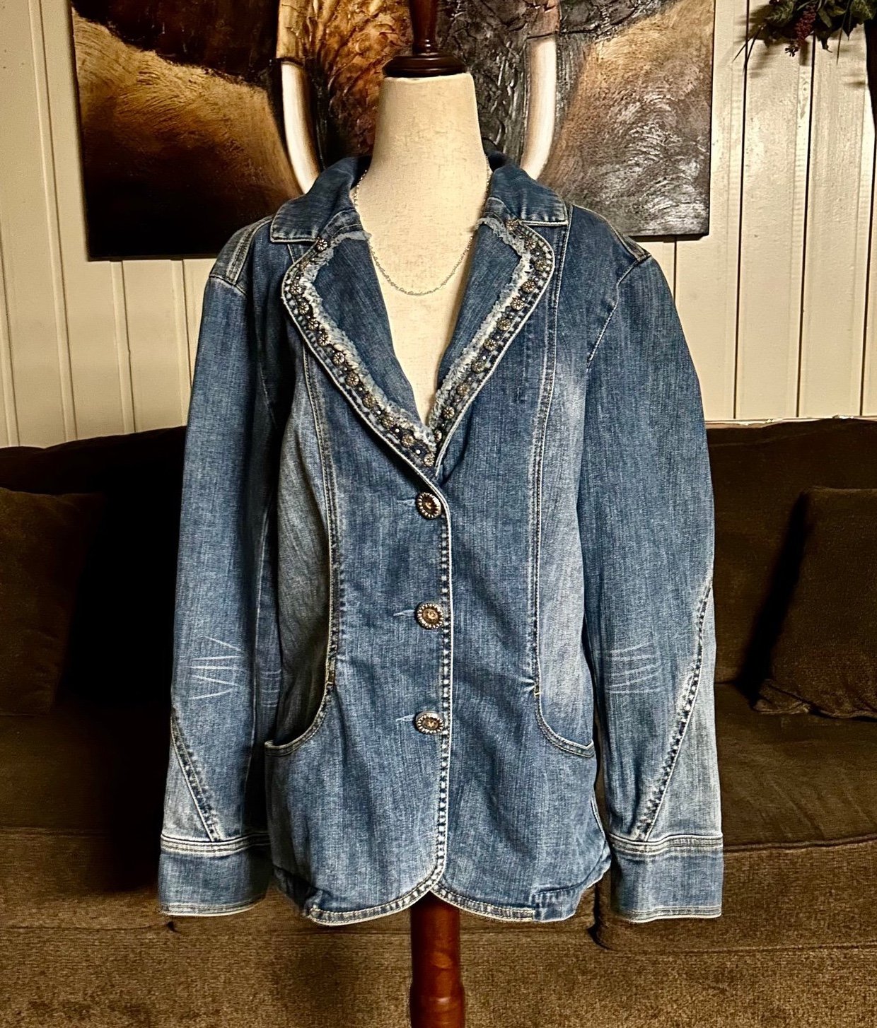 Brighton • Denim • Jean Jacket • Size Large • Studded •Embellished• Heart Design