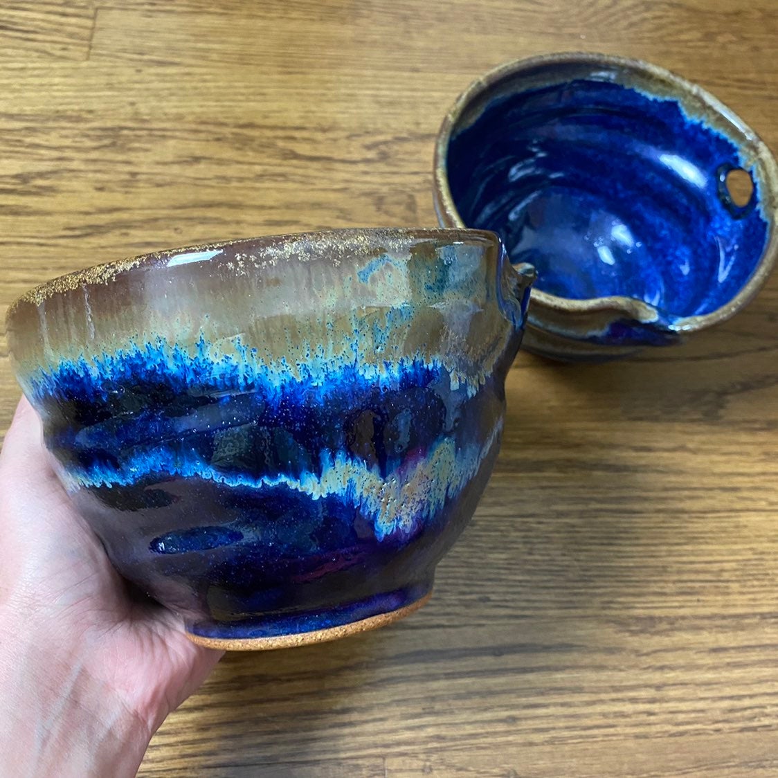 Aristan Signed Blue Glazed Pottery Bowls