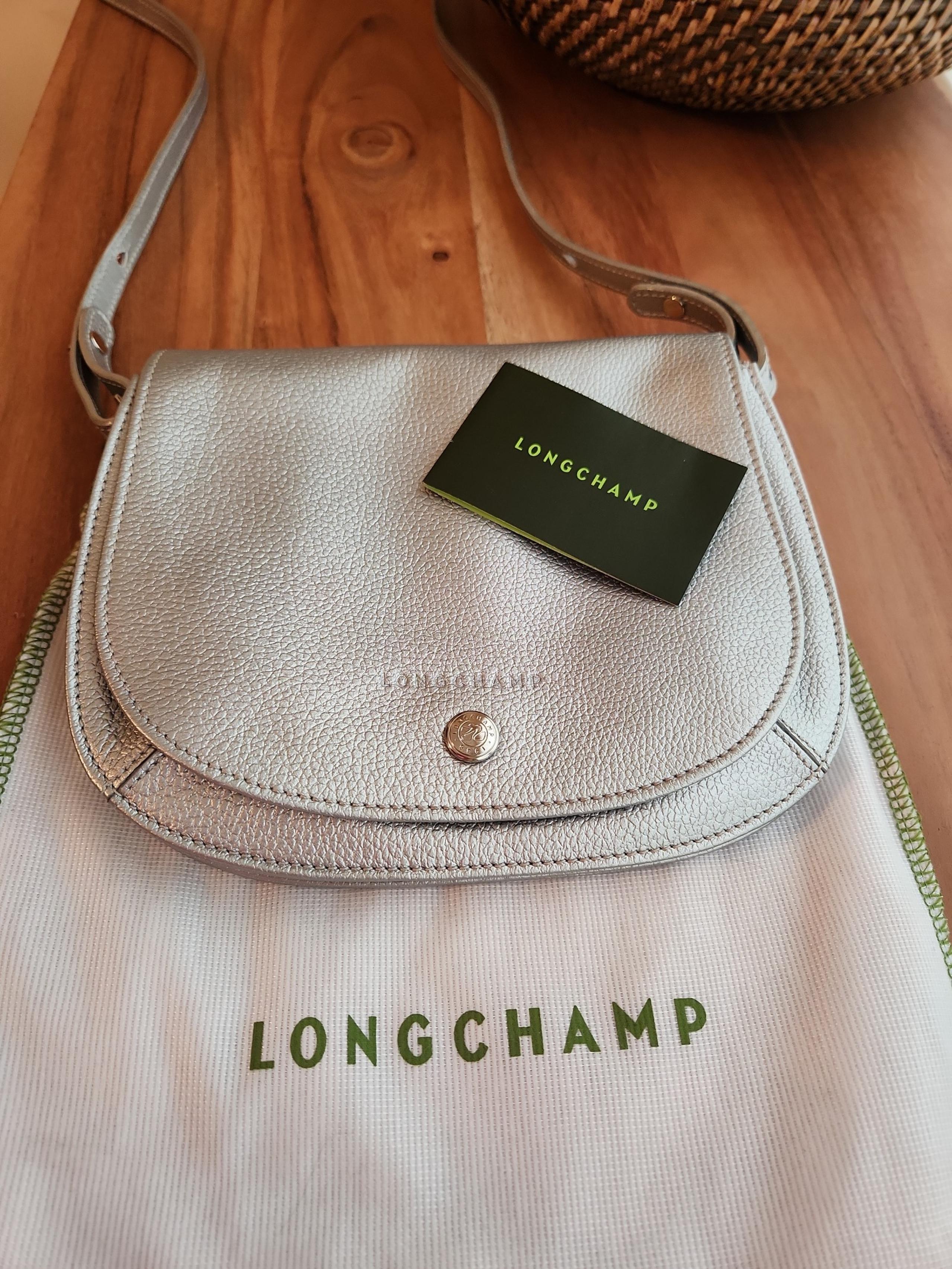 Longchamp Silver Crossbody Bag with Adjustable Strap
